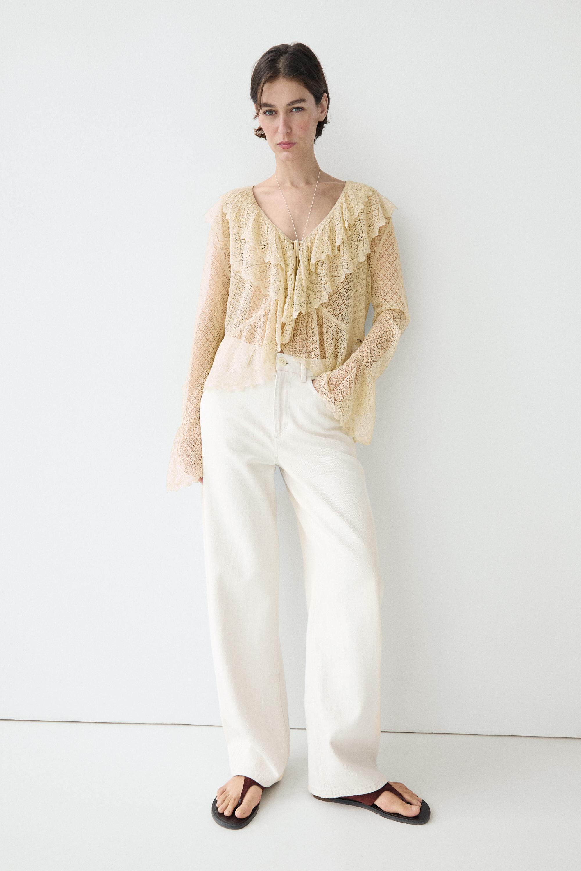 Linen blend cardigan with ruffle details